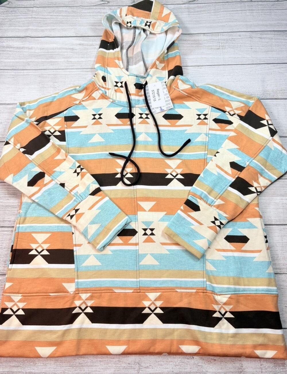 Lularoe Regan Aztec Print Hoodie Sweatshirt Multicolor Size Large